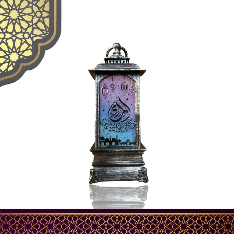 Laterne mit Designdruck in arabischer Schrift – bunt, 8 x 18 cm – Silber
