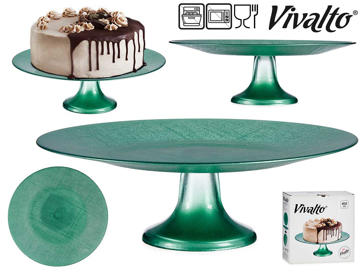 Vivalto - stor lagkagefod i glas 33cm turkis farve 