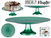 Vivalto - stor lagkagefod i glas 33cm turkis farve 