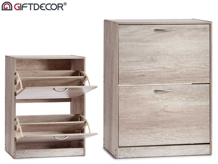 Giftdecor - Lysegrå 2-lags skoreol i træ 60 x 24 x 80 cm Materiale: Spånplade Farver: Grå Monteringslet