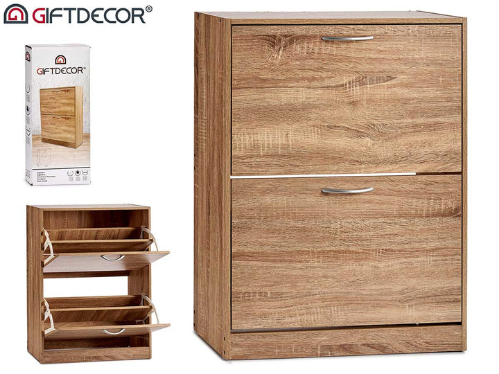 Giftdecor - Brun 2-lags skoreol i træ 60 x 24 x 80 cm Materiale: Spånplade Farver: Brun Monteringslet