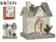 Christus-Weihnachtsszene – klassisches Kirchenhaus mit silbernem Schimmer und Licht, 31 cm