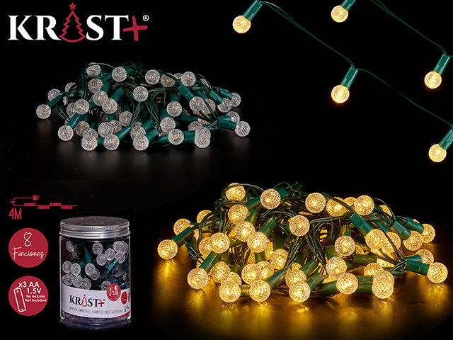 Lichterkette mit 40 LEDs, warmes Gelb – 8 Funktionen. Batteriebetrieben 3xAA