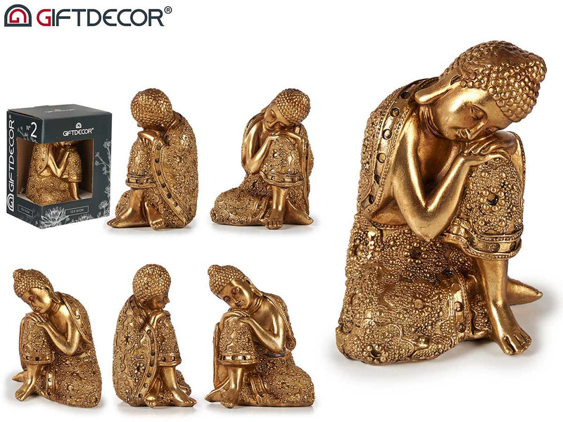 Giftdecor - Goldene Buddha-Dekorationsfigur (Harz) 15 x 12 cm