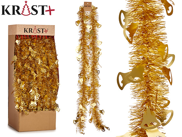 Krist – Girlande 200 x 9 cm – metallische Goldfarbe mit Glockenfigur