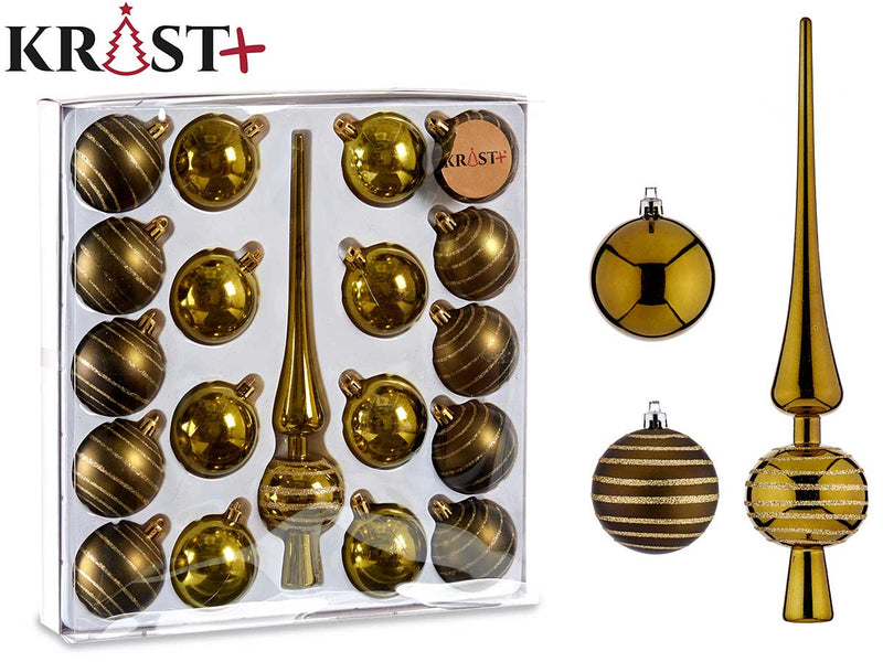 Christbaum-Set mit Top-Stern und 16 Kugeln – Ölgrün