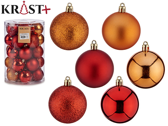 Krist - Set Weihnachtskugeln Mix 30 Stück a 6 cm Orange bis Rot