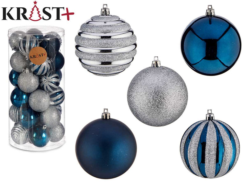 Krist - Set Weihnachtskugeln gemischt 30 Stück a 6 cm Silber bis Blau