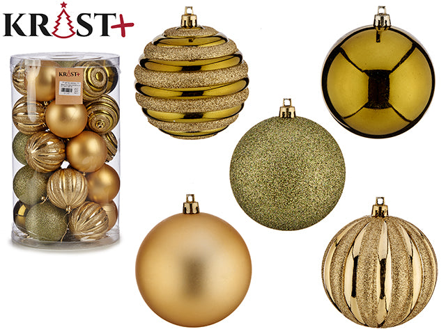 Krist - Set Weihnachtskugeln gemischt 30 Stück a 8 cm Oliv bis Gold