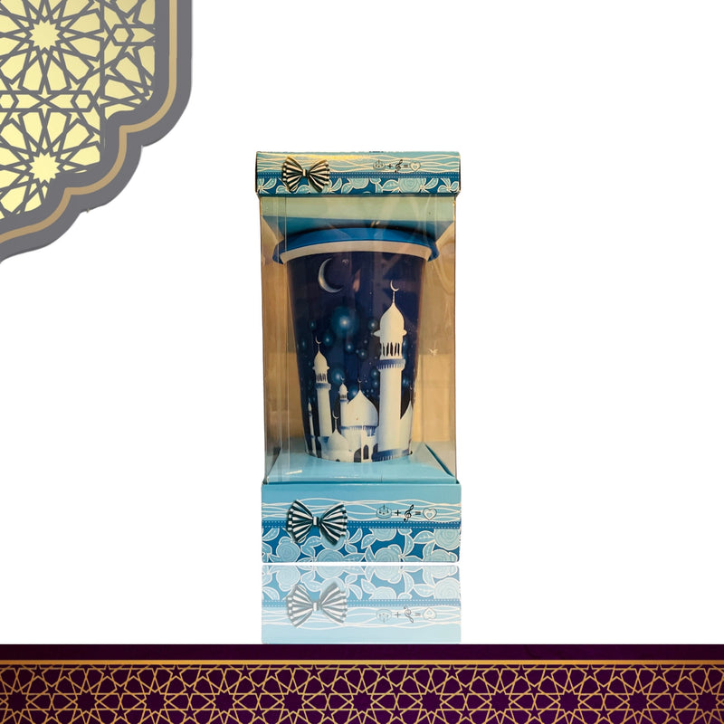 Ramadan – Thermosbecher aus Keramik mit Silikondeckel in Geschenkbox – Weiße Moschee