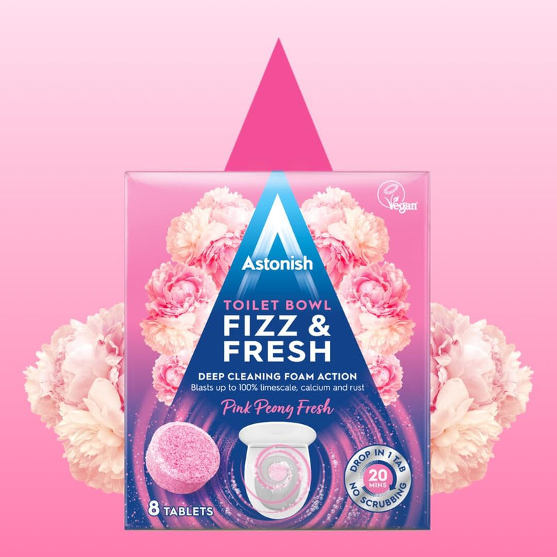 Astonish Toilettenschüssel Fizz &amp; Fresh Tabs 8 Stück – Pink Peony Fresh