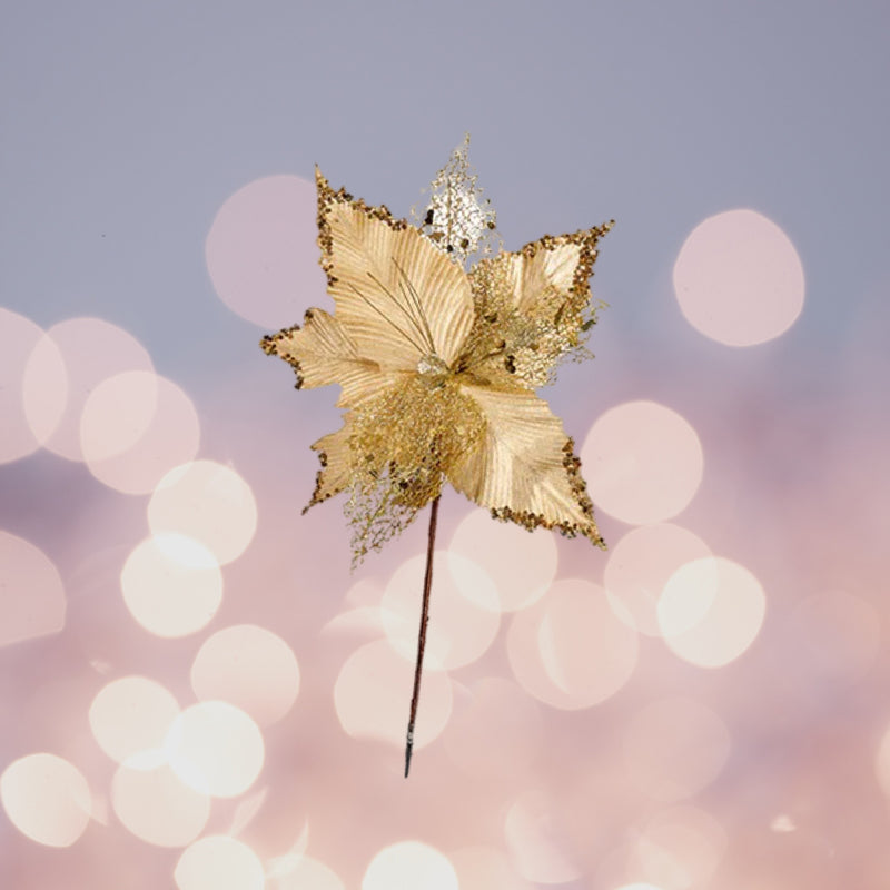 Stoffblume auf Klemme 33 cm – Goldene Weihnachtsblume