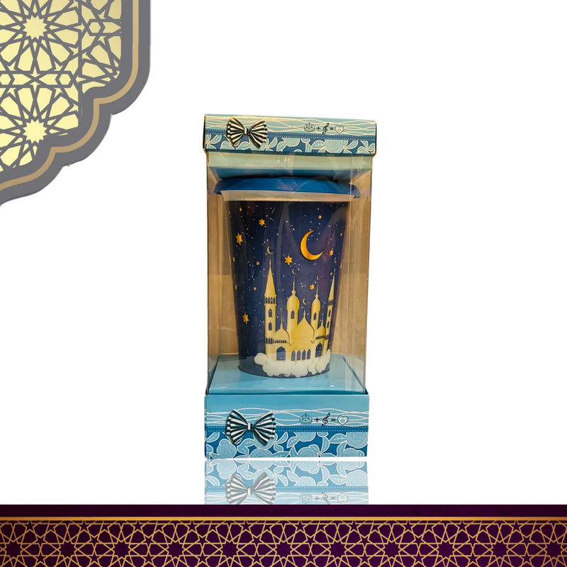 Ramadan – Thermosbecher aus Keramik mit Silikondeckel in Geschenkbox – Gelbe Moschee