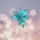 Stoffblume auf Clip 33cm - Hellblaue Weihnachtsblume