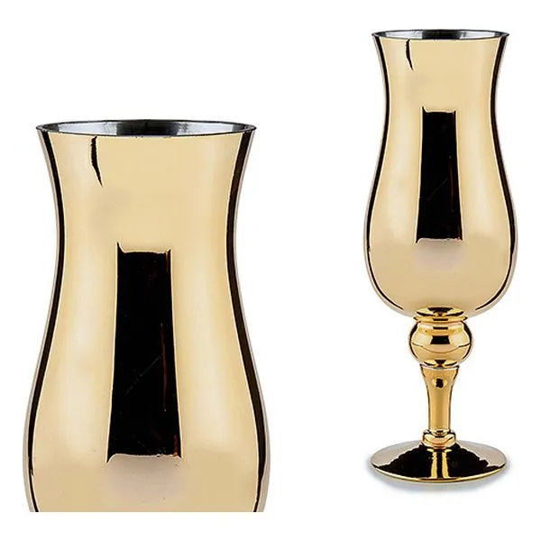 Giftdecor - Geam-Kerzenständer aus Glas in Gold (13,5 x 35 x 13,5 cm).