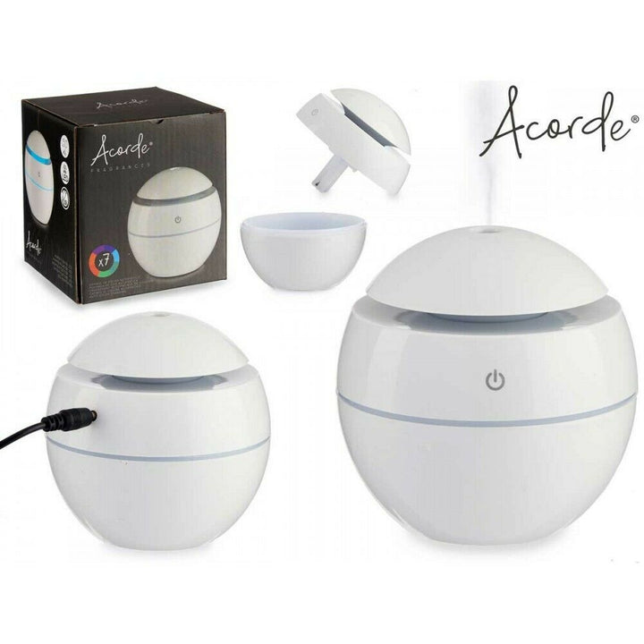 Acorde - Aroma Diffuser luftfugter med flerfarvet LED hvid plast (11 x 11 x 11 cm) (130 ml). Funktion: USB oplader. (ledning følger med) .