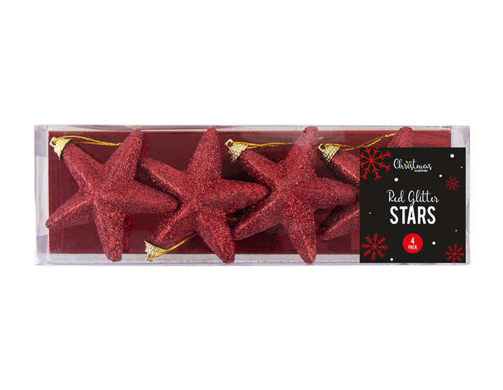 Rød julestjerner ophæng 4stk 7cm